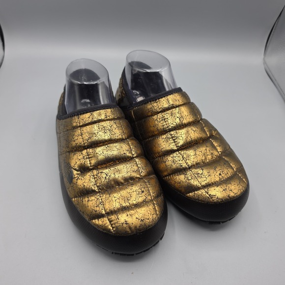 The North Face Shoes - The North Face Thermoball Slippers Womens  7 Gold Black Faux Fur Lined Hard Sole